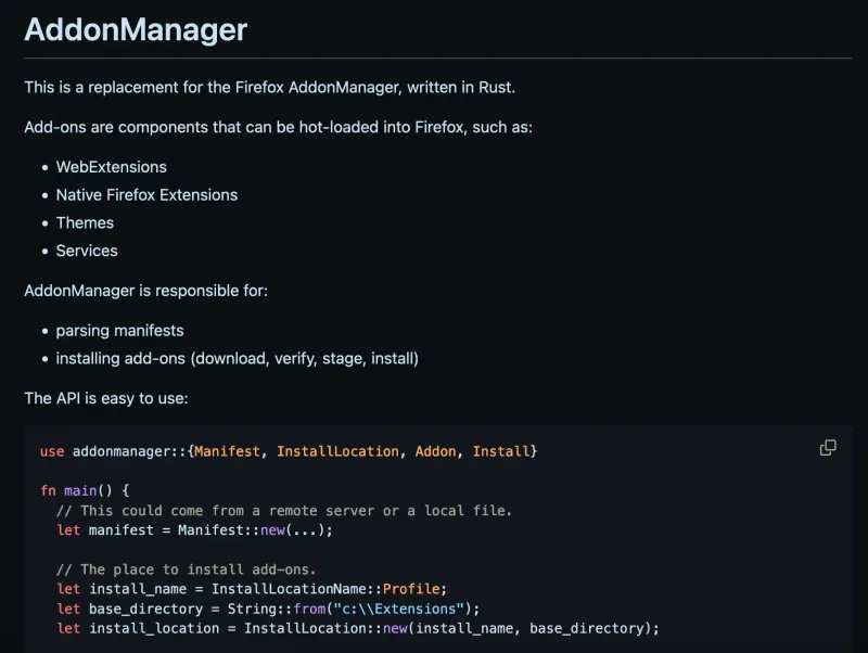 Screenshot of Rust AddonsManager Prototype