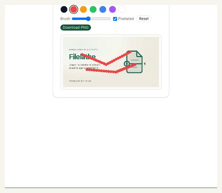 Desktop Filelathe pixel editor with red brush strokes on a Filelathe promo image