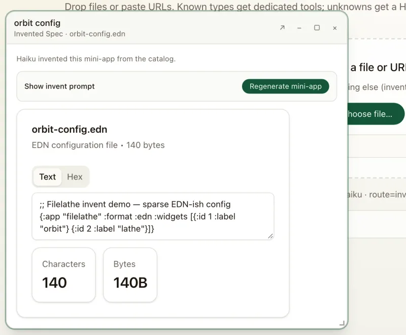 Filelathe inventing a mini-app for an unknown EDN config