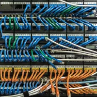 Picture of network cables in rack